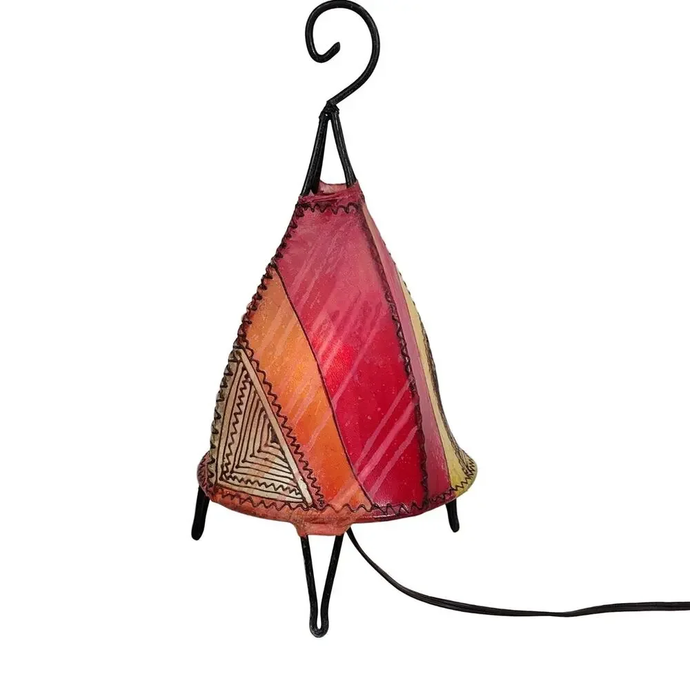 Decorative Table Lamp Moroccan Geometric Plastic Metal Tripod Red Orange Yellow